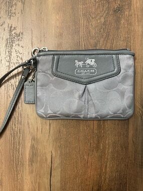 Coach Gray Signature Wristlet with Coach Carriage Logo